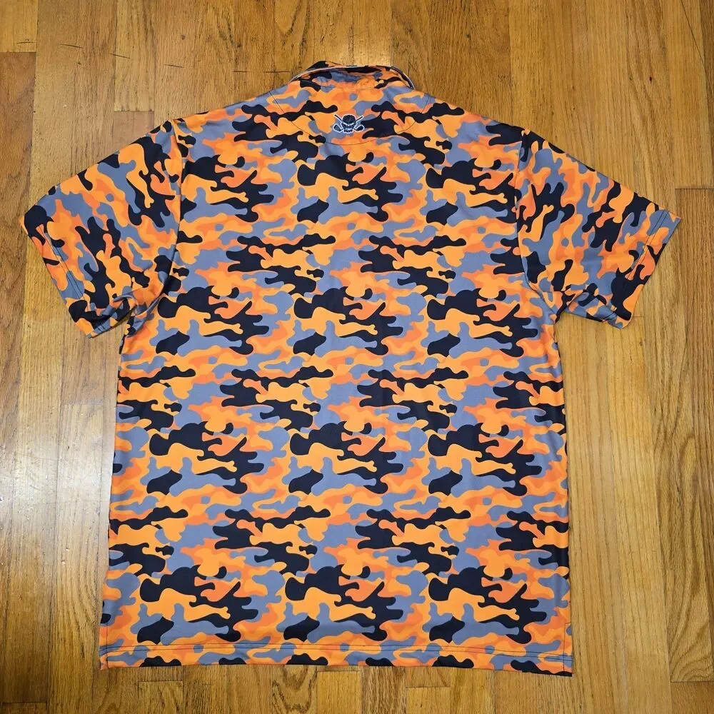 Tattoo Golf Camo Cool Collection Golf Shirt Mens L Orange Camo Stretch Skull